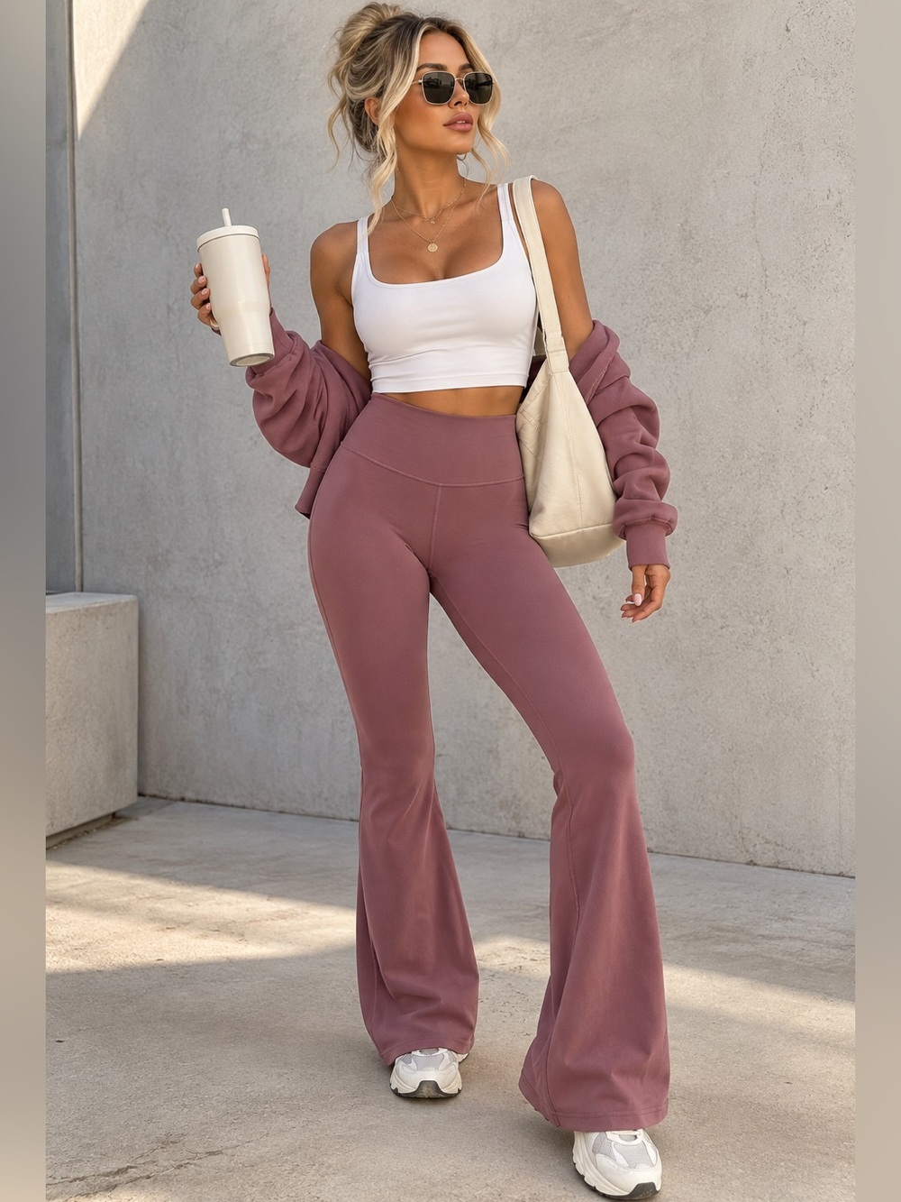 Athleta Elation Flare Pants Mauve Dusty Rose Pilates Princess Gym Baddie